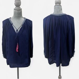 TAJ by Sabrina Crippa navy bejeweled blouse S